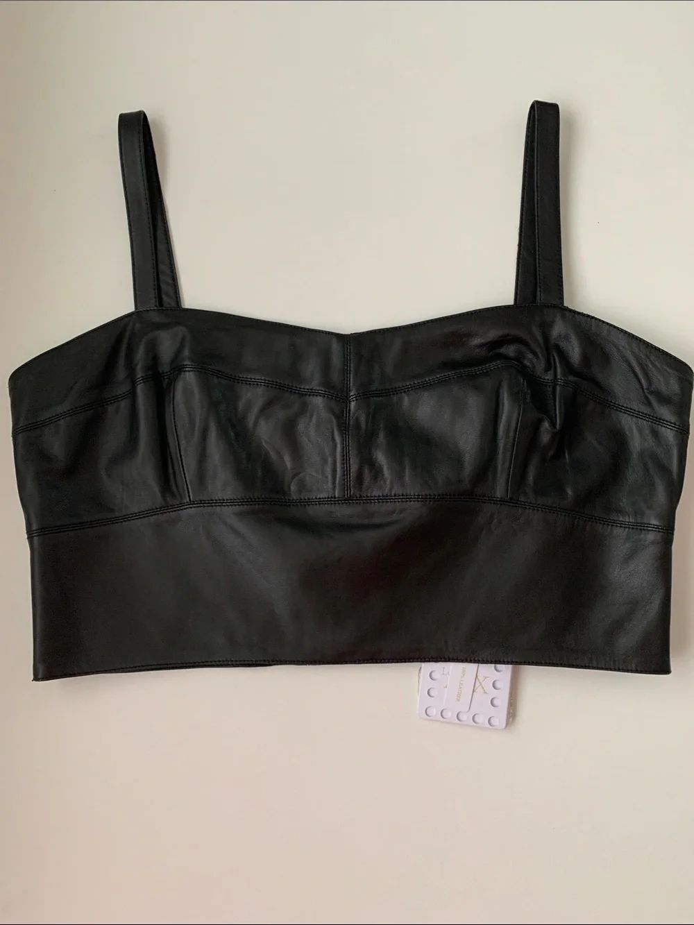 Le’AL.X Black Leather Cropped Bustier Top Size XL $259